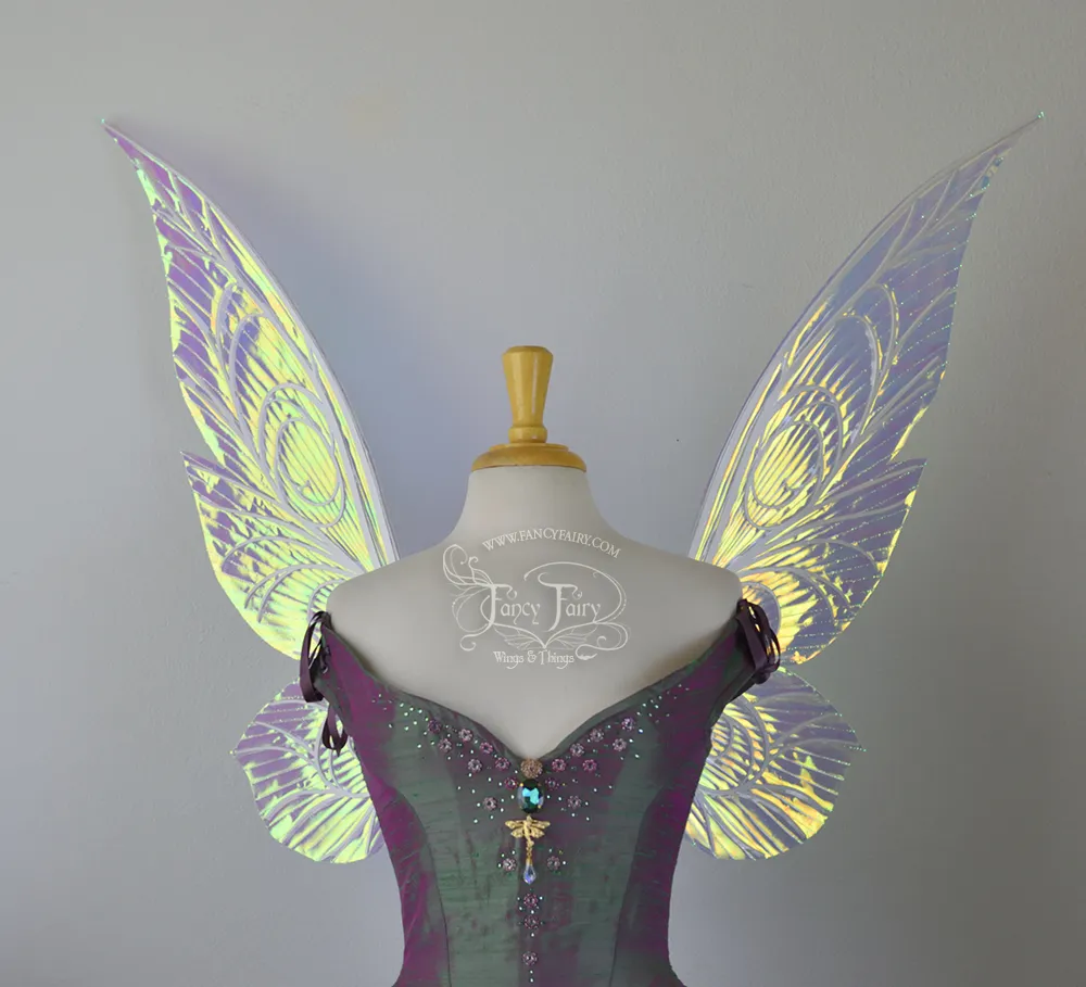 Trinket 26 inch Iridescent Green Light Up Fairy Wings in Clear with White Veins