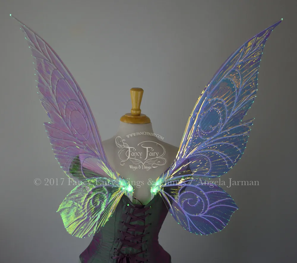 Trinket 26 inch Iridescent Green Light Up Fairy Wings in Clear with White Veins