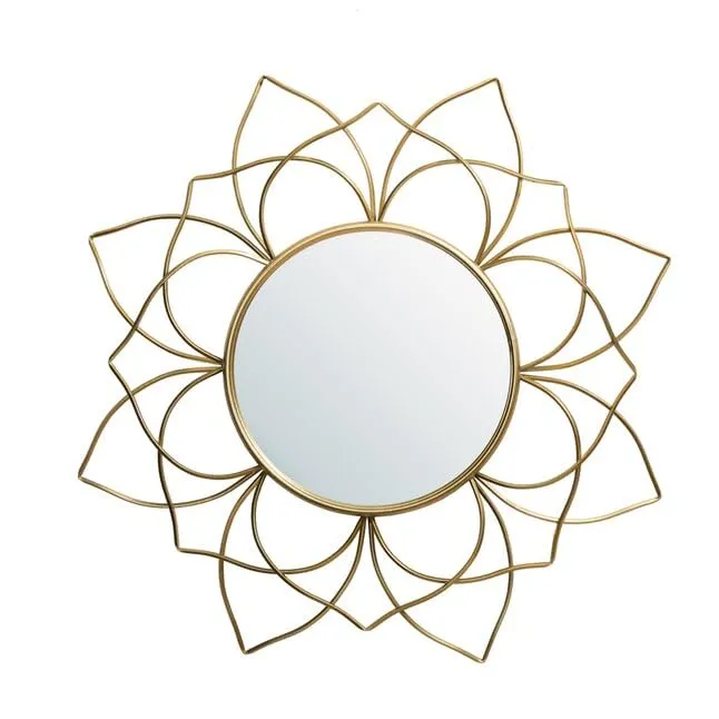 Urban Craft Iron Decorative Mirror Wall Mounted Hanging Mirror Sculpture Metal Golden Metallic Lotus Mirror (24X24 Inches)